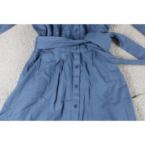 New Pact Dress Medium Blue Organic Cotton Sunset Lightweight Belted Midi Sample - Picture 10 of 15